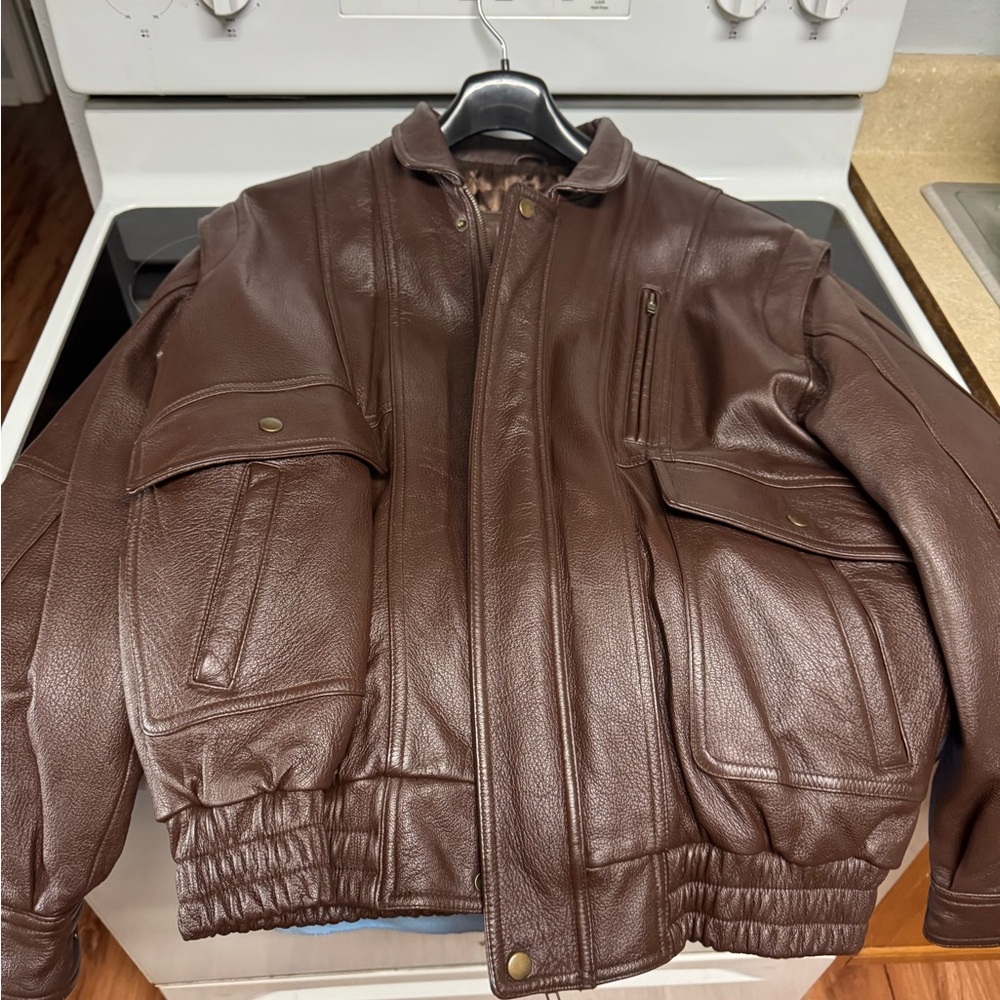 Wilsons Leather Brown Bomber Jacket with Elastic Hem